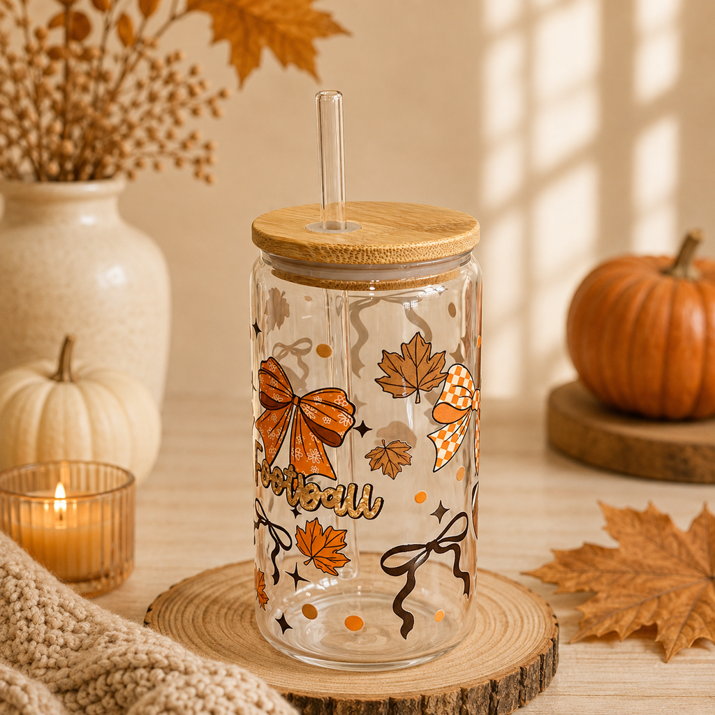 Fall & Football Glass Cup