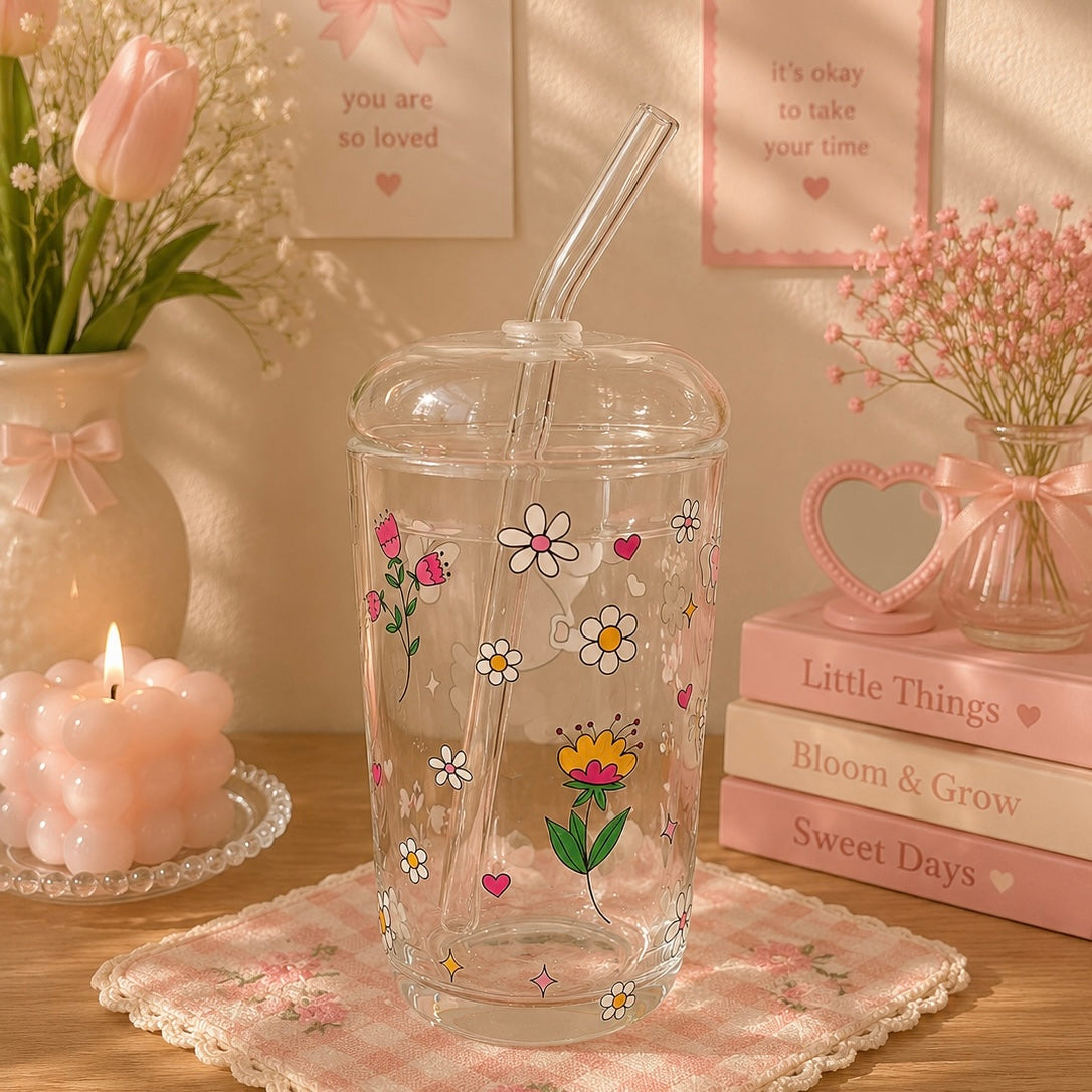 Goose Girly Floral Glass Cup
