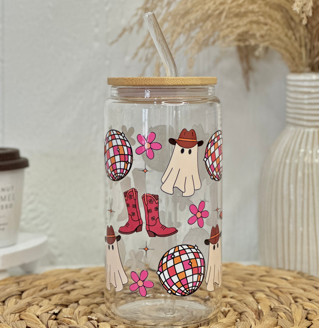 Western Spooky Ghost Glass Cup