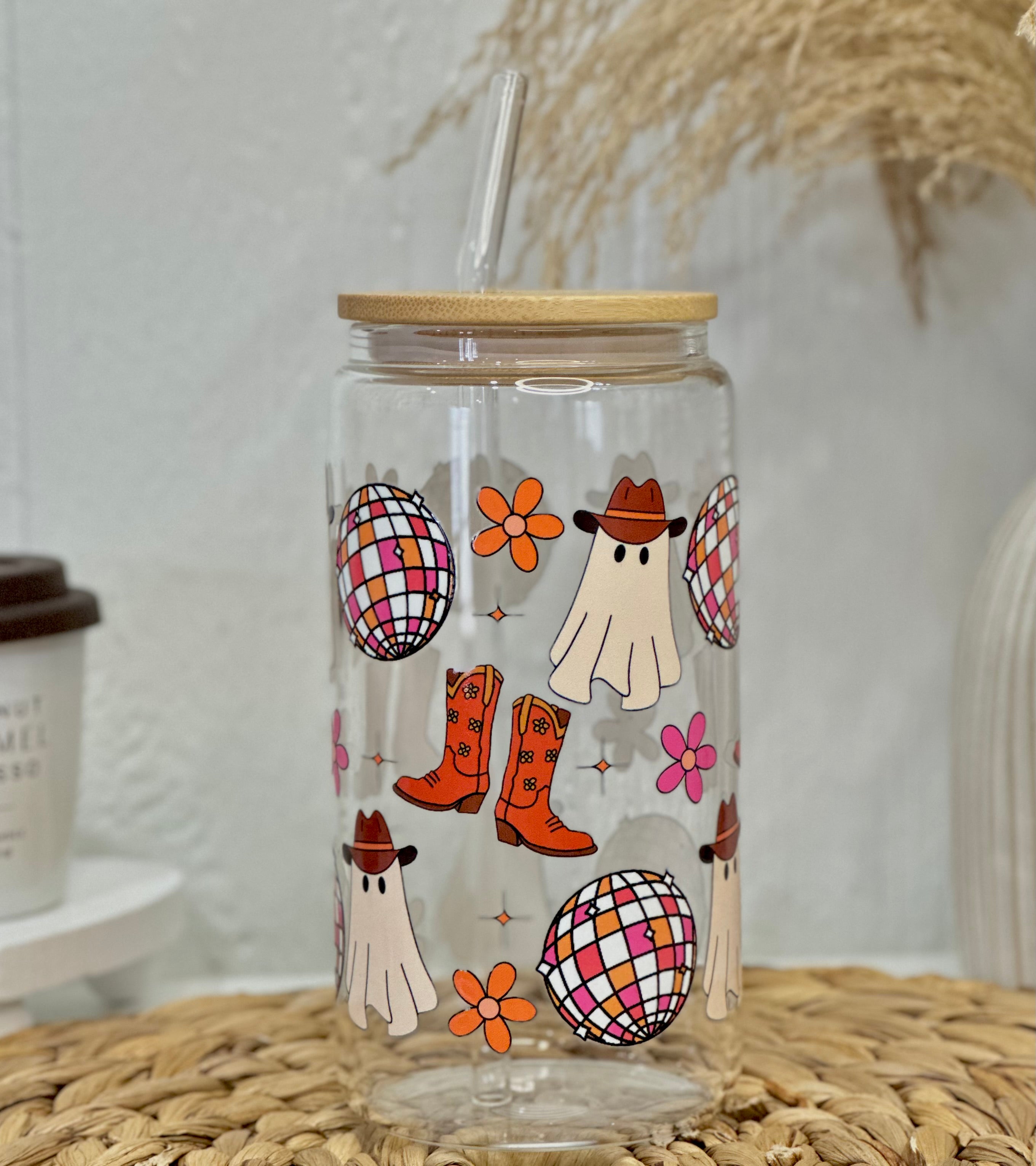 Western Spooky Ghost Glass Cup