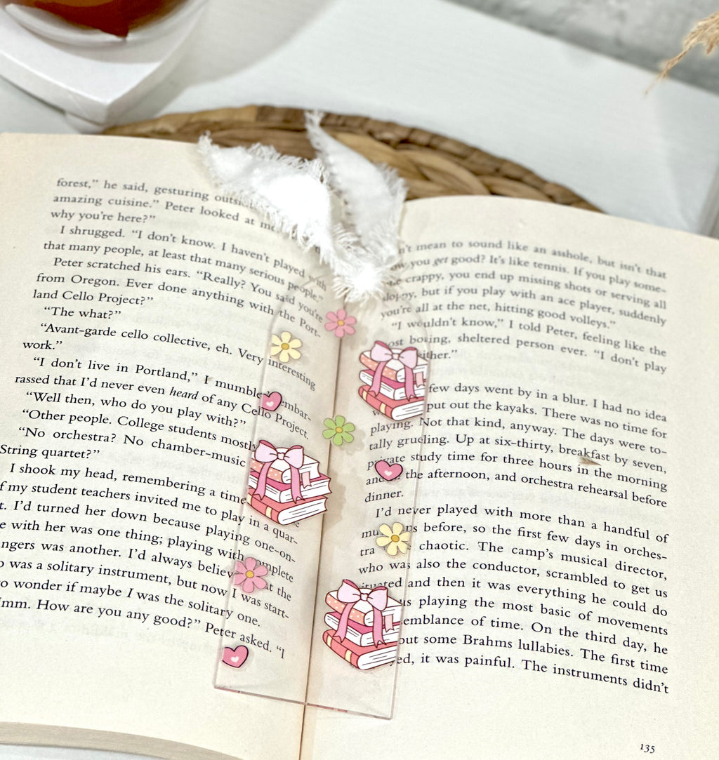 Pink Books & Floral Coquette Acrylic Bookmarks