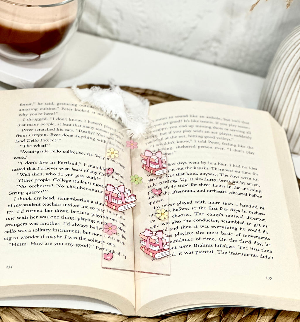 Pink Books & Floral Coquette Acrylic Bookmarks