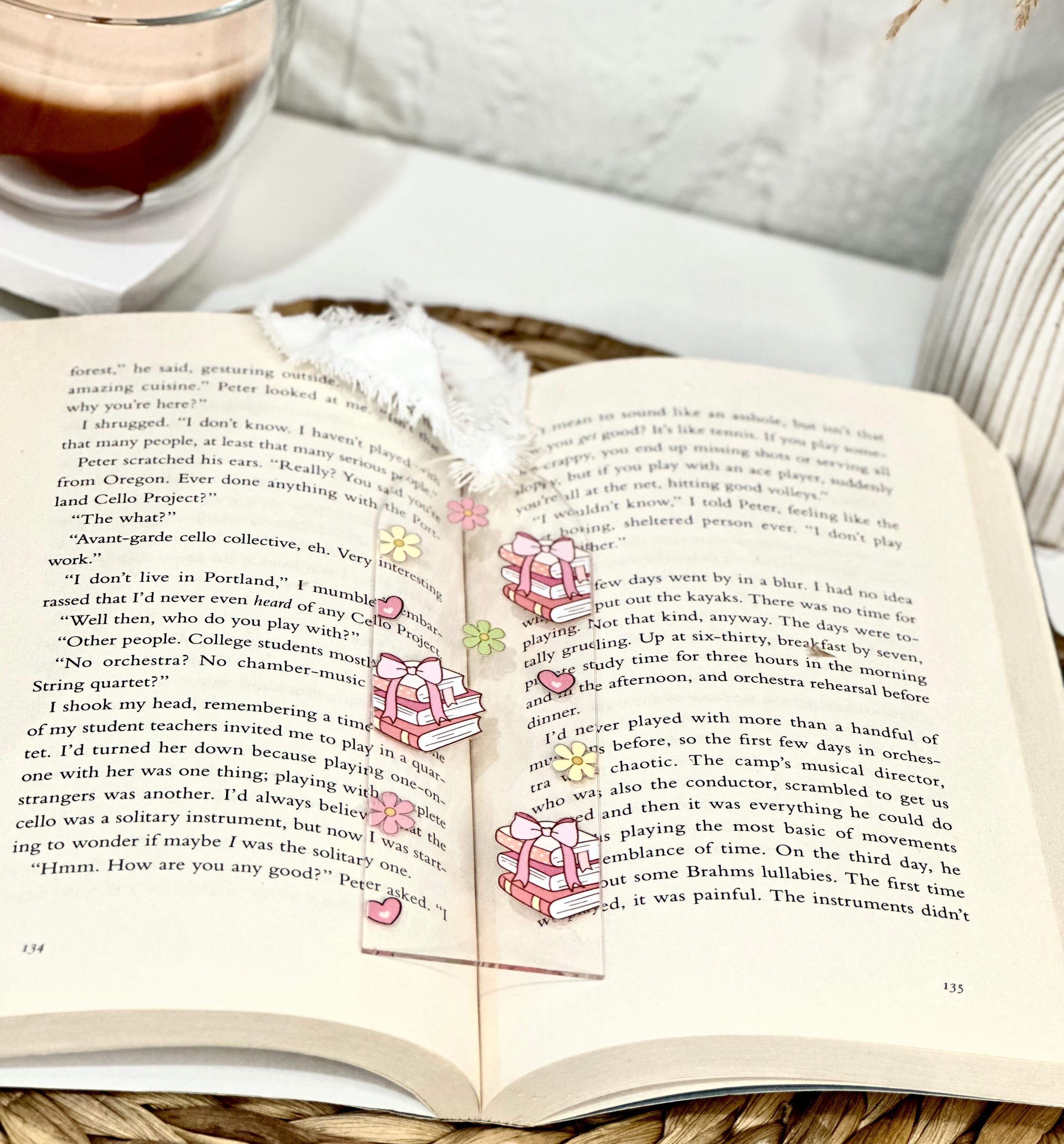 Pink Books & Floral Coquette Acrylic Bookmarks