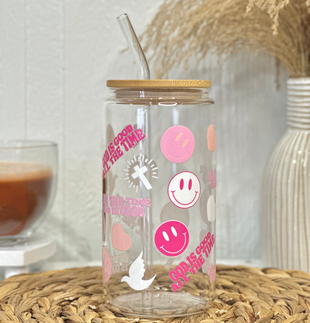 Pink GOD Is Good Glass Cup
