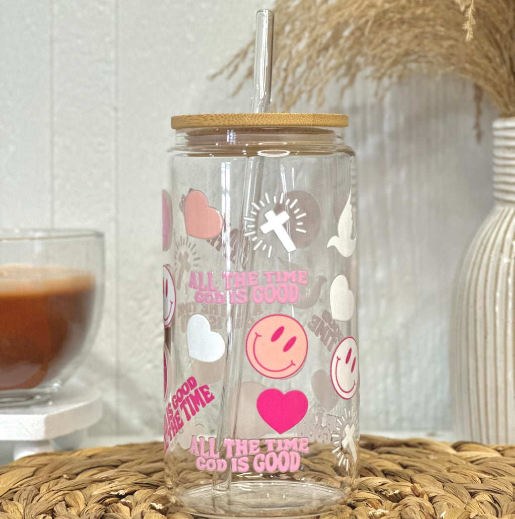 Pink GOD Is Good Glass Cup