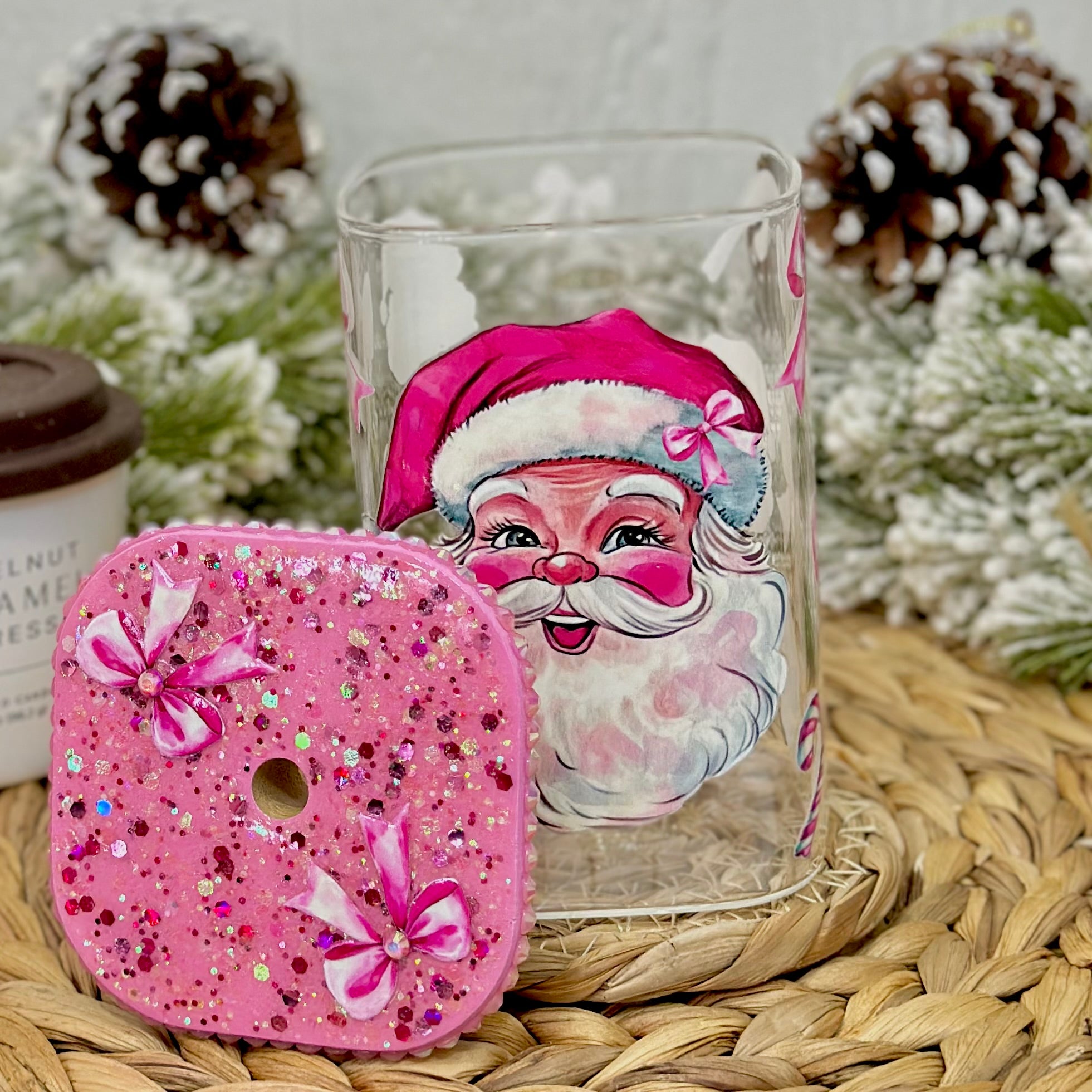 Pink Santa Clause Christmas Glass Cup