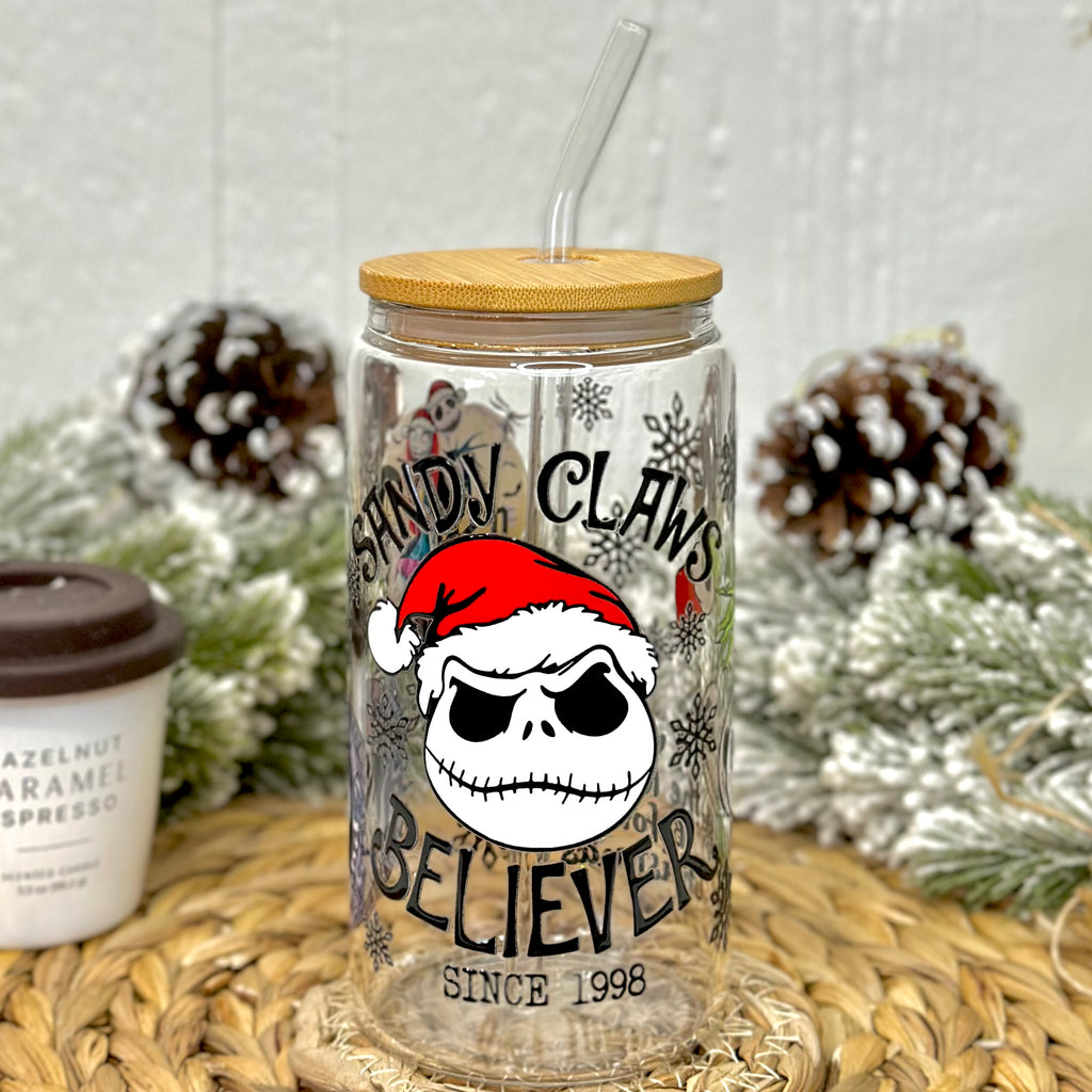 Christmas Skeleton Santa Claws Glass Cup