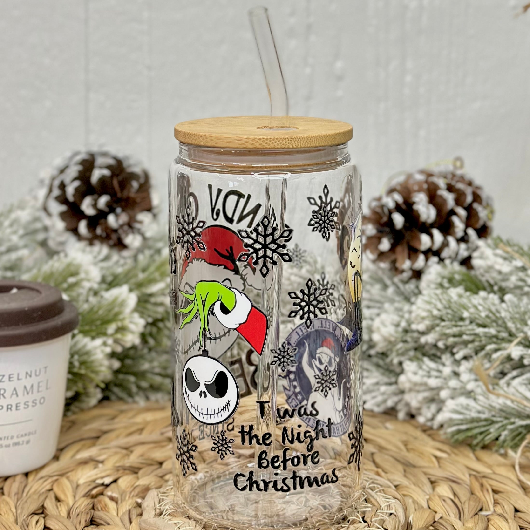Christmas Skeleton Santa Claws Glass Cup