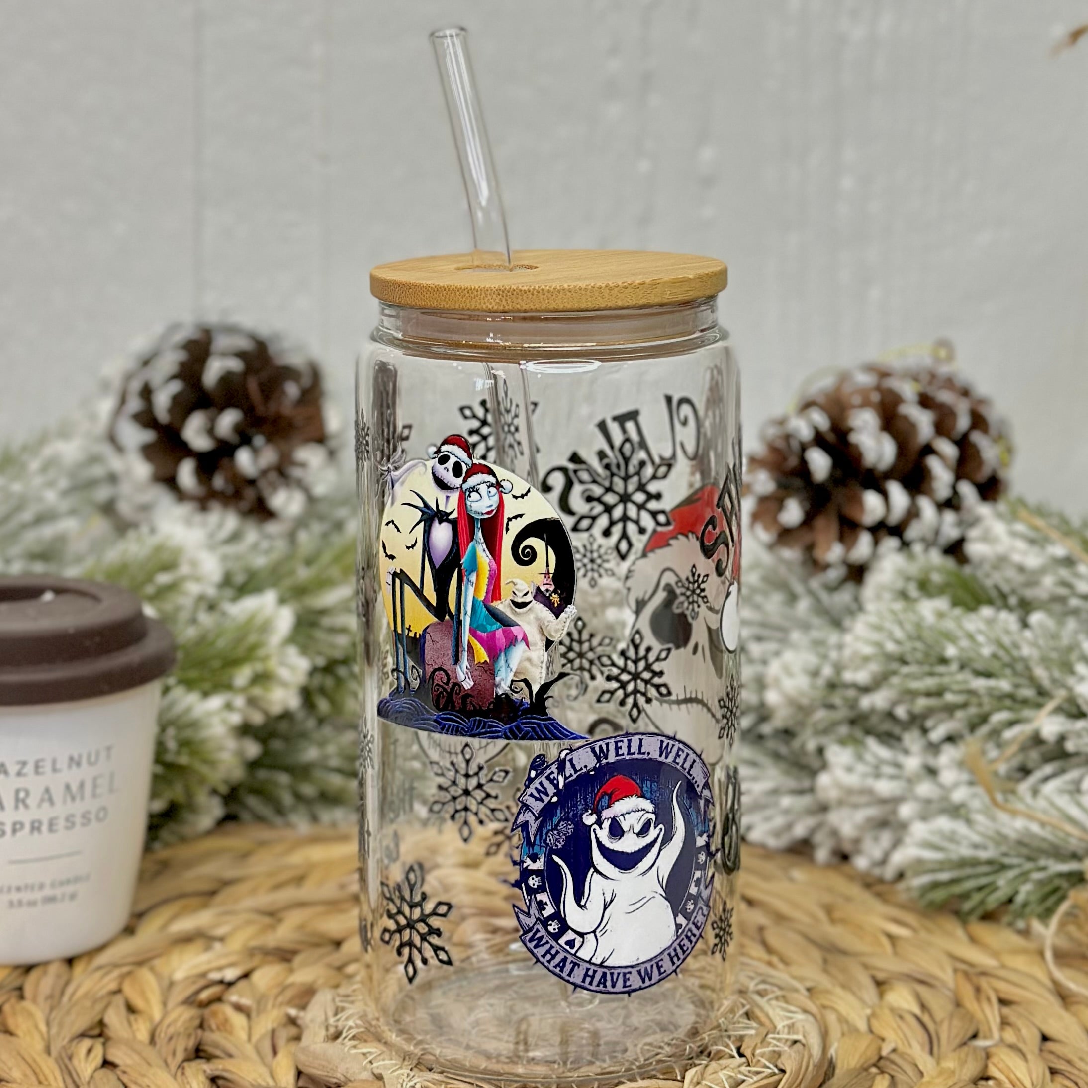 Christmas Skeleton Santa Claws Glass Cup